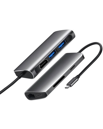 Док-станція ProLogix (PR-WUC-105B) 7 in 1 USB3.1 Type C to HDMI+2*USB3.0+PD+Lan+TF+SD