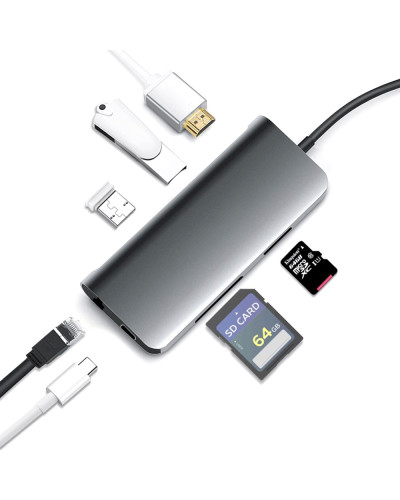 Док-станція ProLogix (PR-WUC-105B) 7 in 1 USB3.1 Type C to HDMI+2*USB3.0+PD+Lan+TF+SD