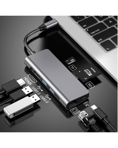 Док-станція ProLogix (PR-WUC-105B) 7 in 1 USB3.1 Type C to HDMI+2*USB3.0+PD+Lan+TF+SD