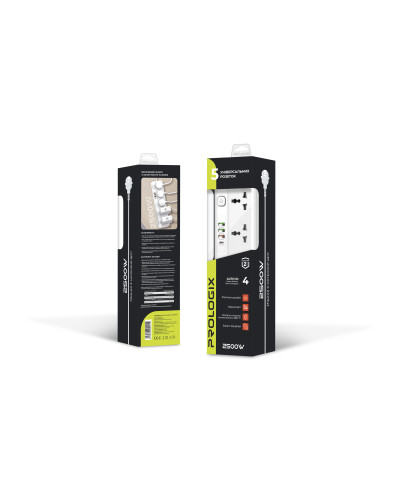Фільтр живлення ProLogix Premium (PR-SC5415W) 5 розеток, 4 USB (1 PD +1 QC3.0 +2 AUTO ID), 2 м, білий