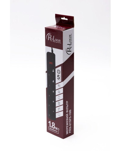 Фільтр живлення ProLogix (PRS-075P5-18B) 0.75 мм, 5 розеток, 1.8 м, чорний