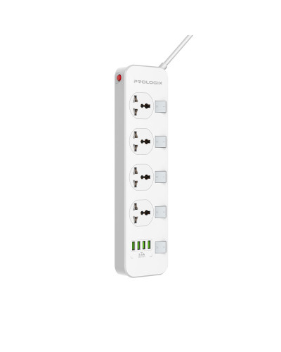 Фільтр живлення ProLogix Premium (PR-SC4408W) 4 розетки, 4 USB, 2 м, з вимикачами, білий