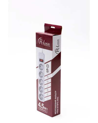 Фільтр живлення ProLogix (PRS-075P5-45G) 0.75 мм, 5 розеток, 4.5 м, сірий