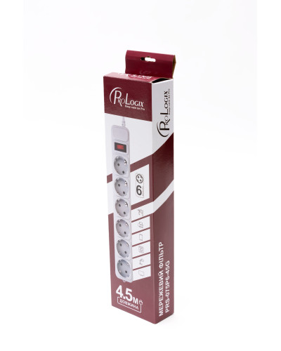 Фільтр живлення ProLogix (PRS-075P6-45G) 0.75 мм, 6 розеток, 4.5 м, сірий