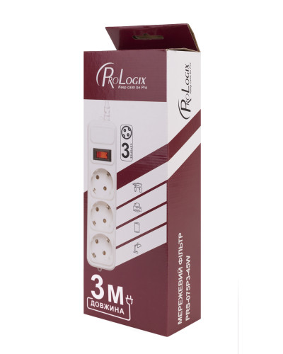 Фільтр живлення ProLogix (PRS-075P3-30W) 0.75 мм, 3 розетки, 3 м, білий