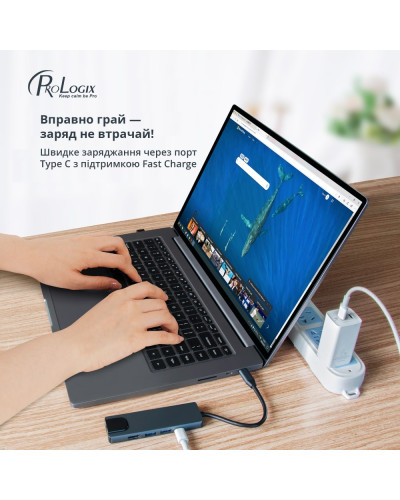 Док-станція ProLogix (PR-WUC-103B) 5 in 1 USB3.1 Type C to HDMI+2*USB3.0+USB C PD+Lan
