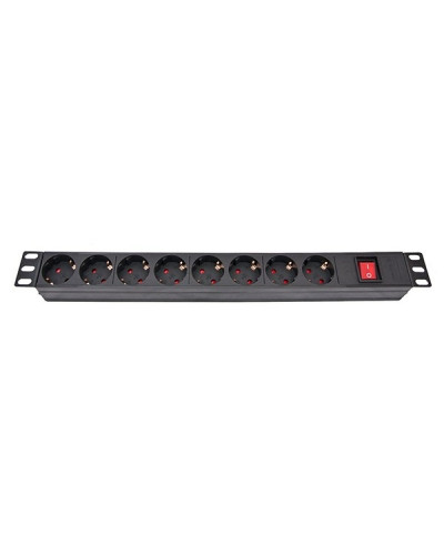 Блок розеток Atcom 1U 19" (PDU-8W-C2С-WS) 8 розеток, з вимикачем, ал. корпус, німецький тип, 2,0 м, чорний