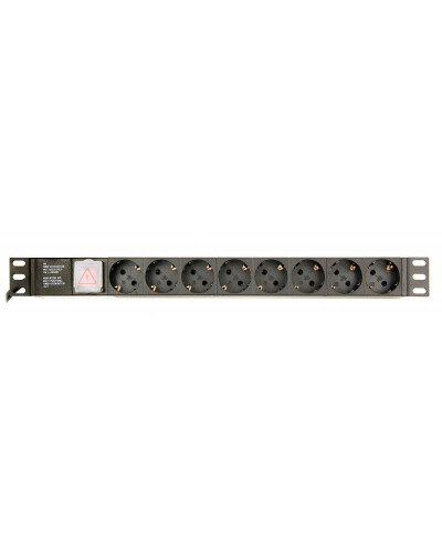 Блок розеток EnerGenie 19" 1U (EG-PDU-014) алюм. корп., 8 розеток, 16A, 2м, чорний, вилка Schuko