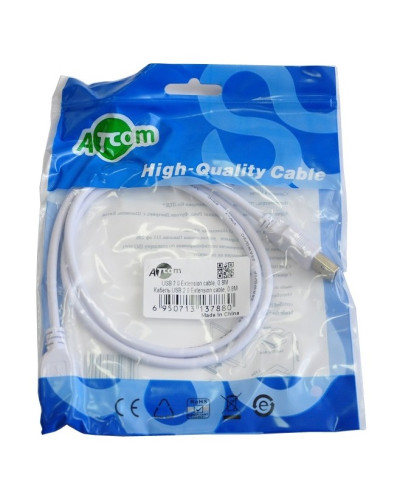 Кабель Atcom USB - USB V 2.0 (M/F), подовжувач, 0.8 м, білий (3788)