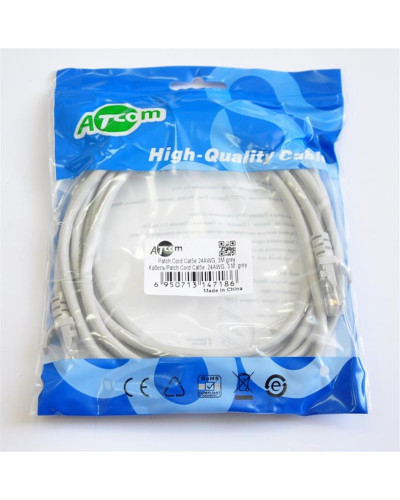 Патч-корд литий, UTP, RJ45, Cat.5e, 3m, сірий